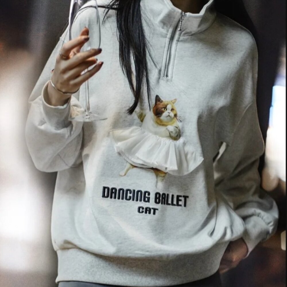 Maden Printed Cartoon Sweatshirts Loose Pullover Light Gray Sweatshirt Women (M)